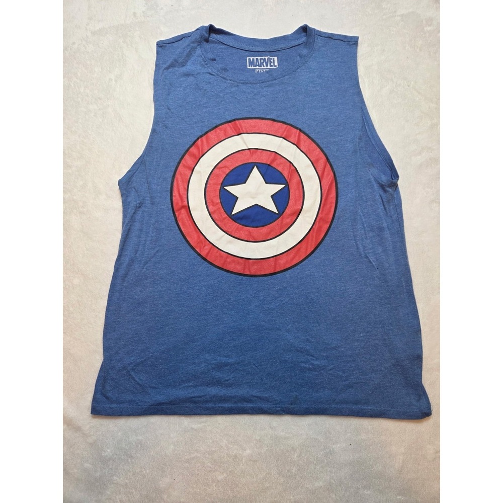 205 Marvel Captain America Shield Graphic Muscle Tank Top Blue Men's Medium M...